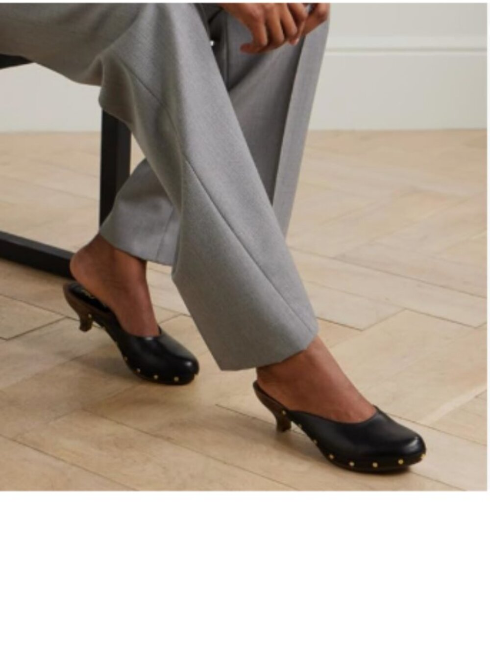 FSJ Black Retro Round Toe Mules Wooden Kitten Heel Studded Slide Sandals